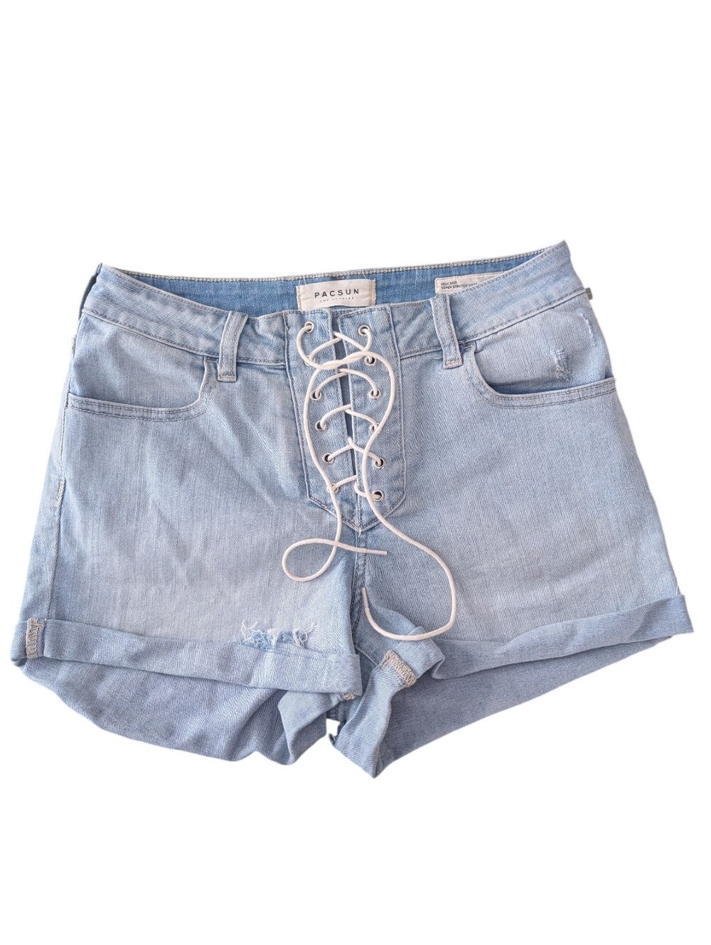 PacSun High Rise Super Stretch Shortie Light Wash Lace-Up Size 28